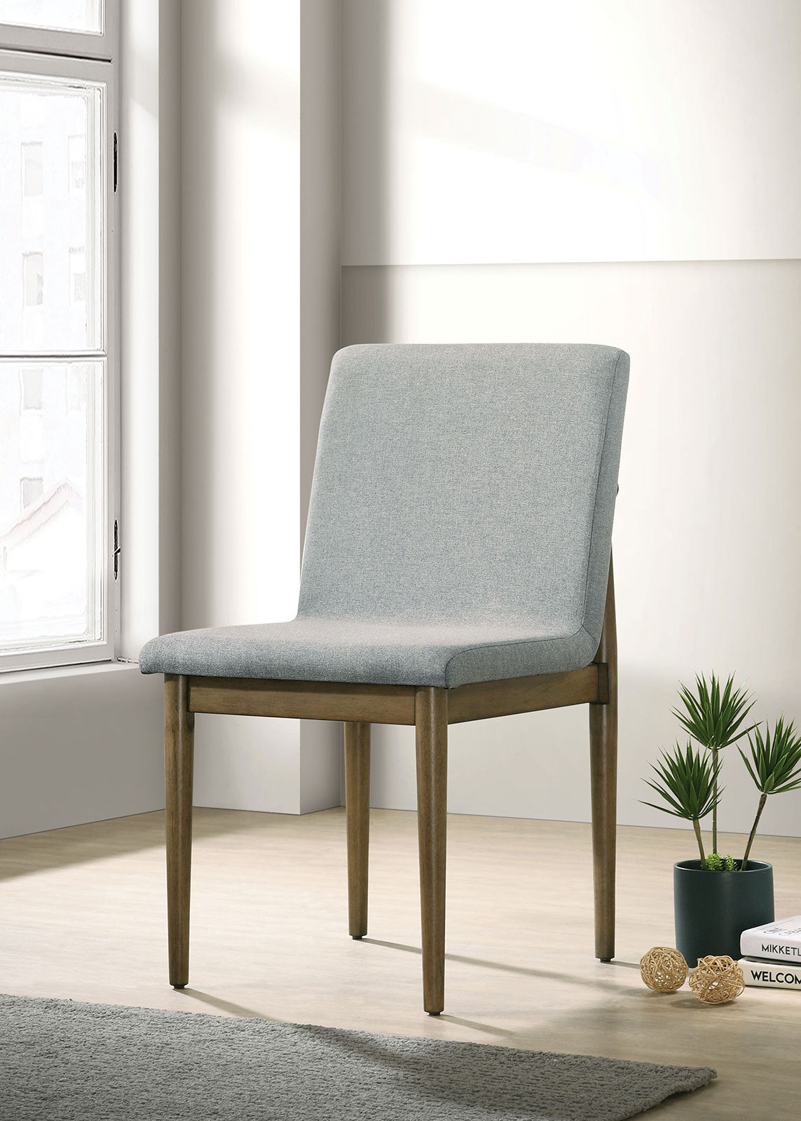 Natural Tone Frame Light Gray Fabric Set of 2pc Side Chairs Dining Room Furniture Chair Upholstered Seat