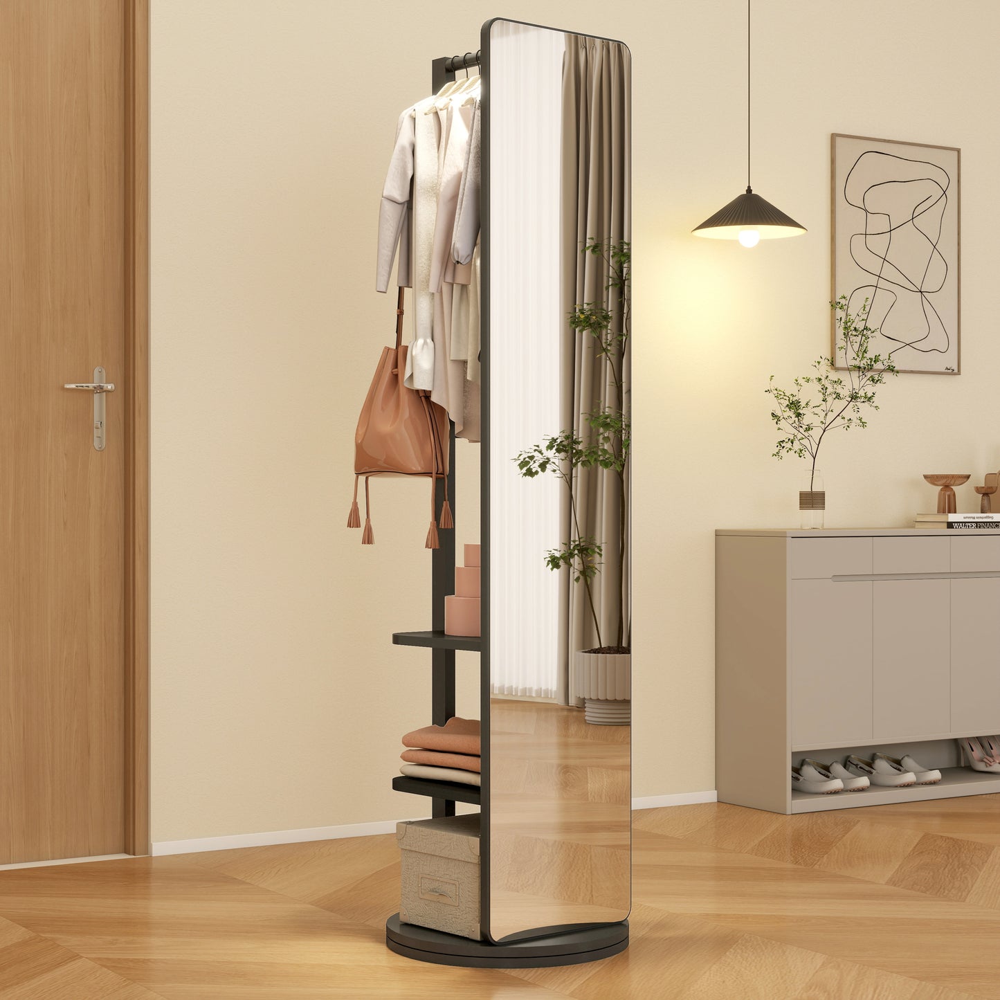 Full-length mirror, rubber wood + mirror, 68.8 x 19.6 inches (mirror width: 15.7 inches) large full-length mirror, easy to dress, organize and place in the bedroom/living room/office/cloakroom (black)