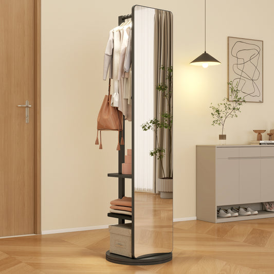Full-length mirror, rubber wood + mirror, 68.8 x 19.6 inches (mirror width: 15.7 inches) large full-length mirror, easy to dress, organize and place in the bedroom/living room/office/cloakroom (black)