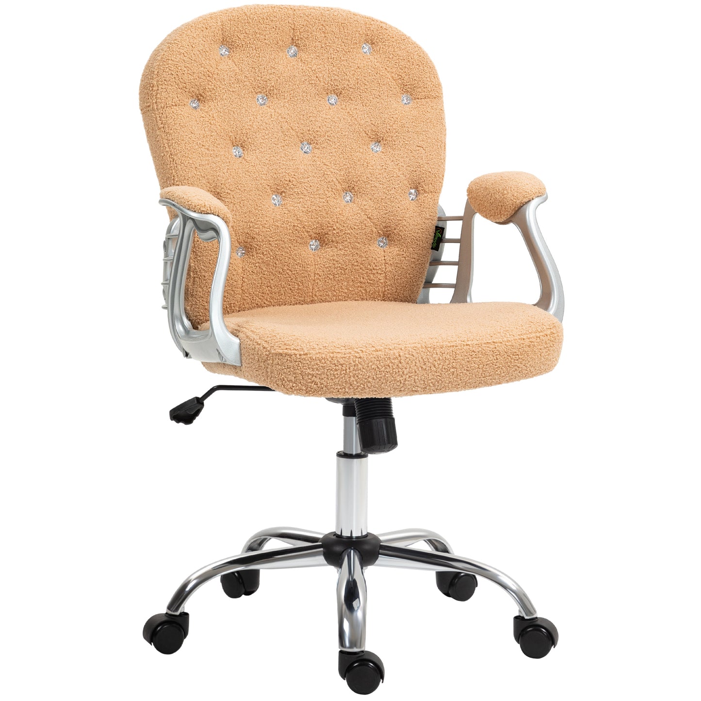 Vinsetto Teddy Fleece Home Office Chair, Button Tufted Desk Chair with Padded Armrests, Adjustable Height and Swivel Wheels, Khaki