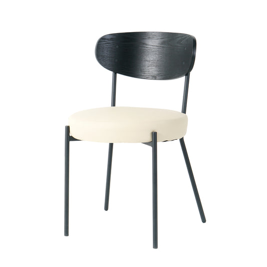 Modern Bentwood Dining Chair, Cream PU, Metal Legs, Ash Veneer Back, Set of 2