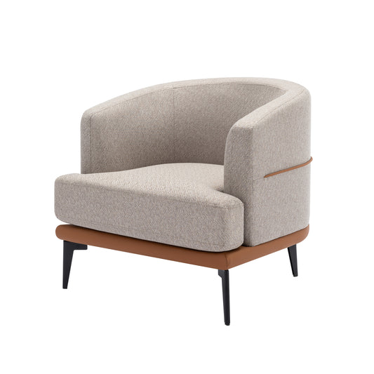 Modern Two-tone Barrel Fabric Chair Upholstered Round Armchair Burnt Orange Linen