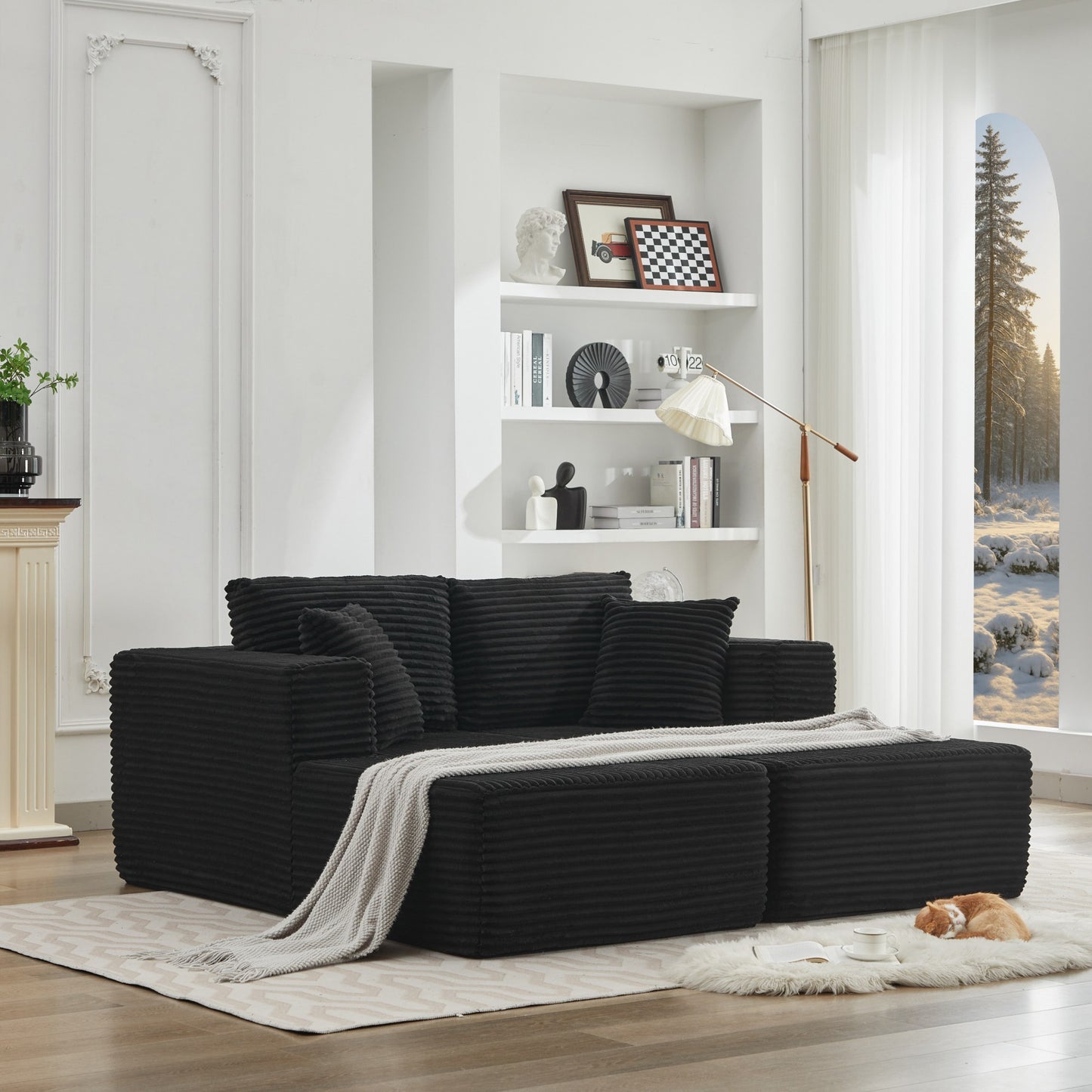 106' Cloud Sectional Couch Double Chaise Lounges(Single Seats not included),Deep Seat Modern Modular Sofa for Living Room,No Assembly Required,Black (Plush Corduroy Fabric),SF502BK-DC