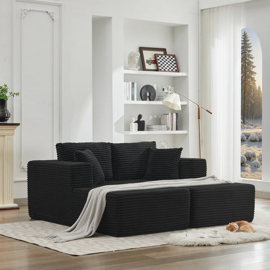106' Cloud Sectional Couch Double Chaise Lounges(Single Seats not included),Deep Seat Modern Modular Sofa for Living Room,No Assembly Required,Black (Plush Corduroy Fabric),SF502BK-DC