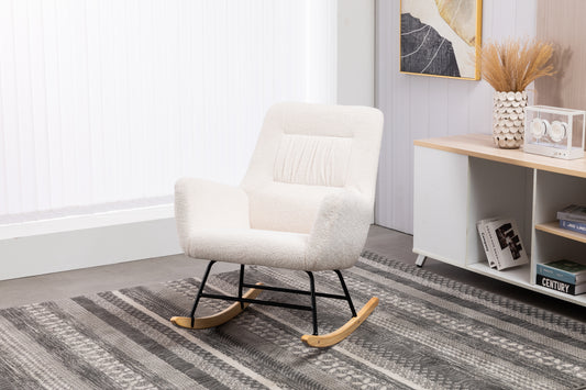 Rocking Chair Nursery, Teddy Upholstered Glider Rocker with High Backrest, Reading Chair Modern Rocking Accent Chairs Glider Recliner for Living Room, Nursery, Bedroom
