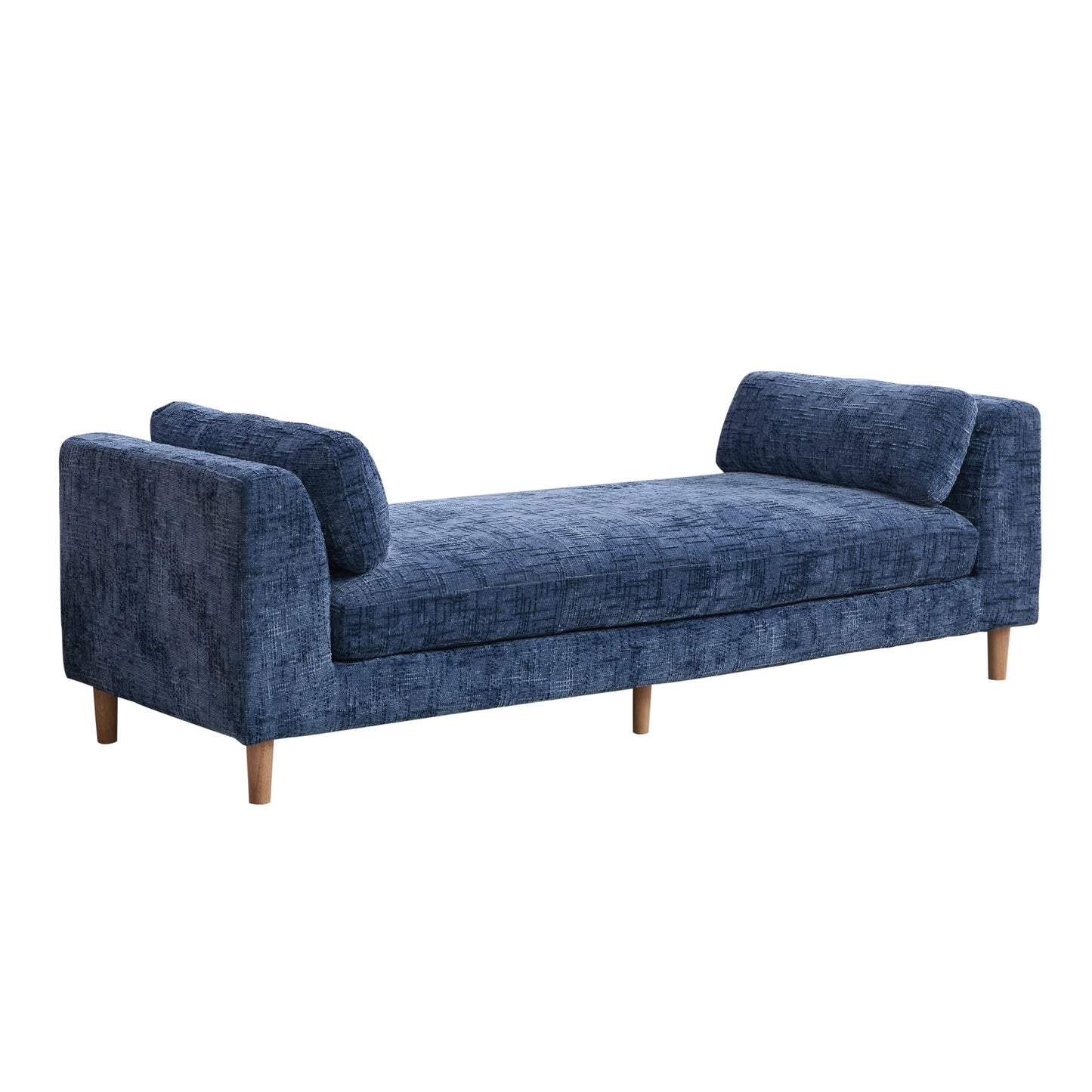 Modern Upholstered End of Bed Bench with Armrests, Chenille Chaise Lounge Couch, Blue, 83.1' Wide