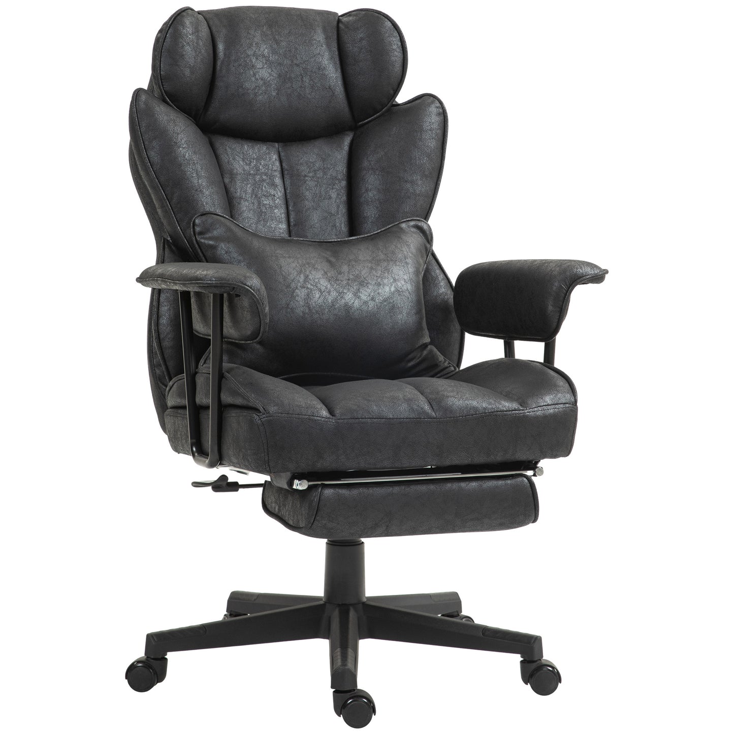 HOMCOM Executive Office Chair, 400LBS Big and Tall Office Chair with Foot Rest, Microfiber Computer Desk Chair with Lumbar Support, Reclining Function and Wide Seat, Black