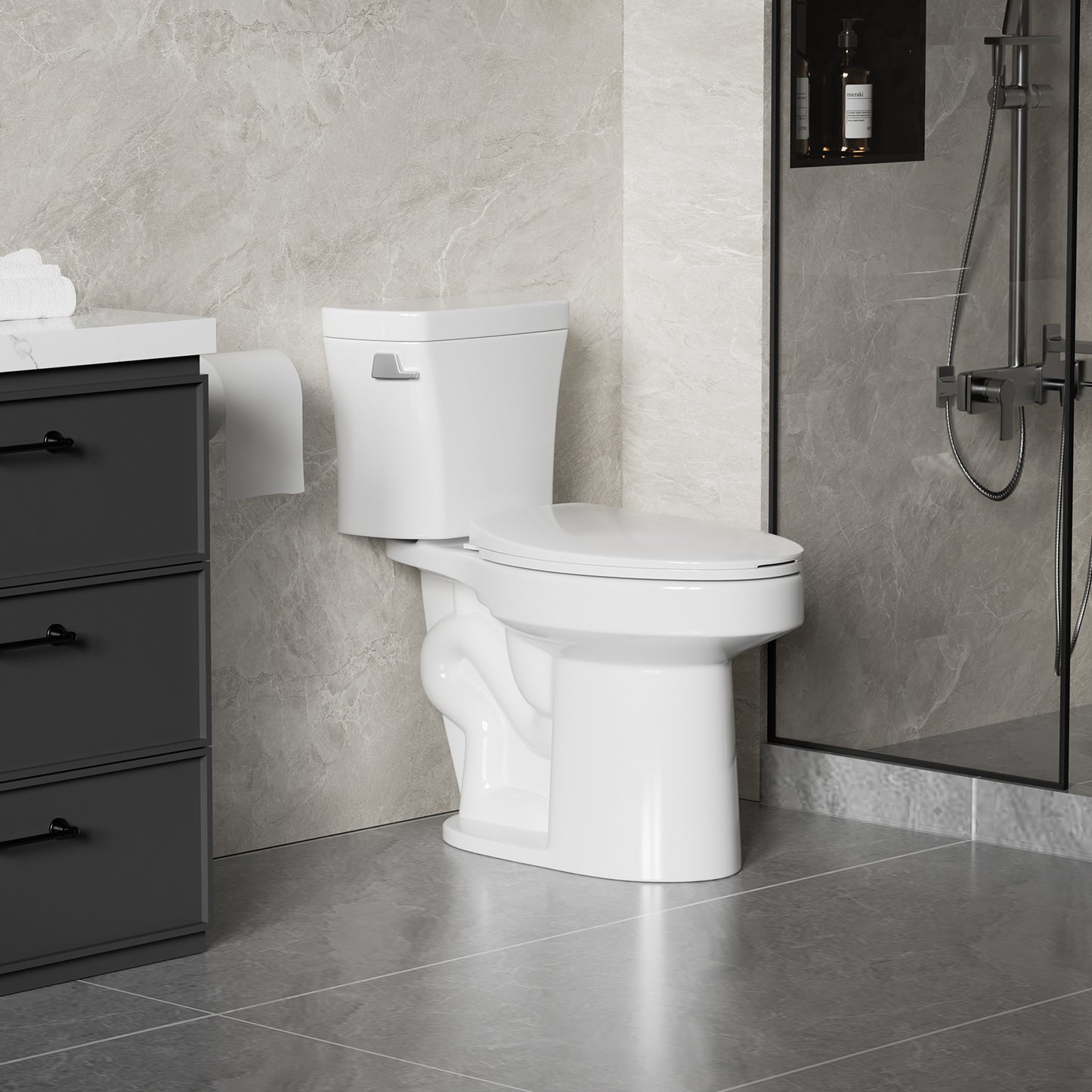 1.28 GPF Tornado Flush Two-piece Toilet for bathrooms,Siphonic Side Press Single Flush,17'ADA Comfort Chair Height Seat, S-trap 12',Rimless Bowl with Soft Closing Seat,Easy-to-Use,Gloss White GW-004