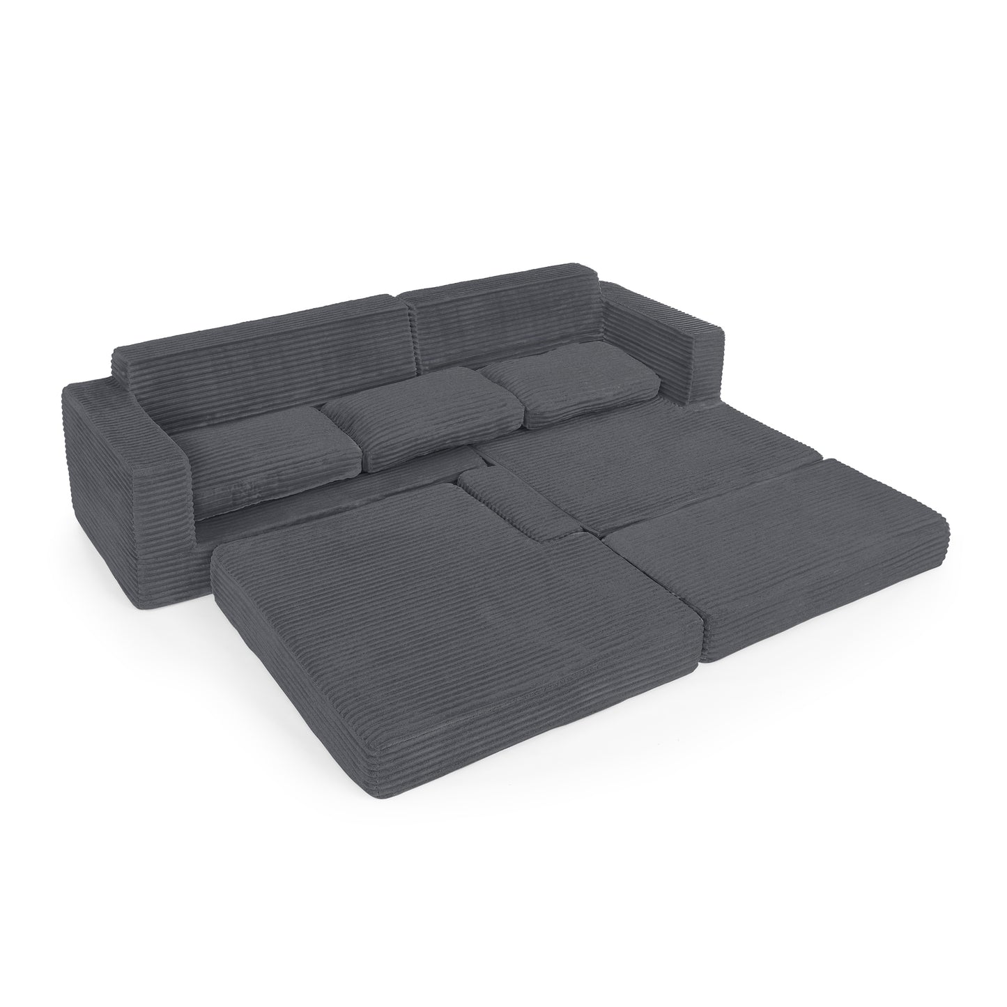Modern Minimalist L-Shape Modular Sectional Sofa with Compressed Corduroy Upholstery in Gray