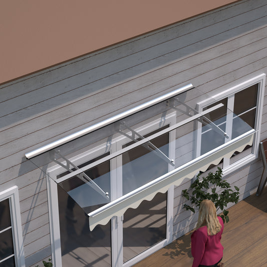 79' x 34' Window Awnings Door Entrance Canopy, Aluminum Alloy Bracket, 0.137 Inch Thick Crystal Solid Polycarbonate Sheet with Valance for Wooden Wall House (DA7934W Clear Transparent Roof)