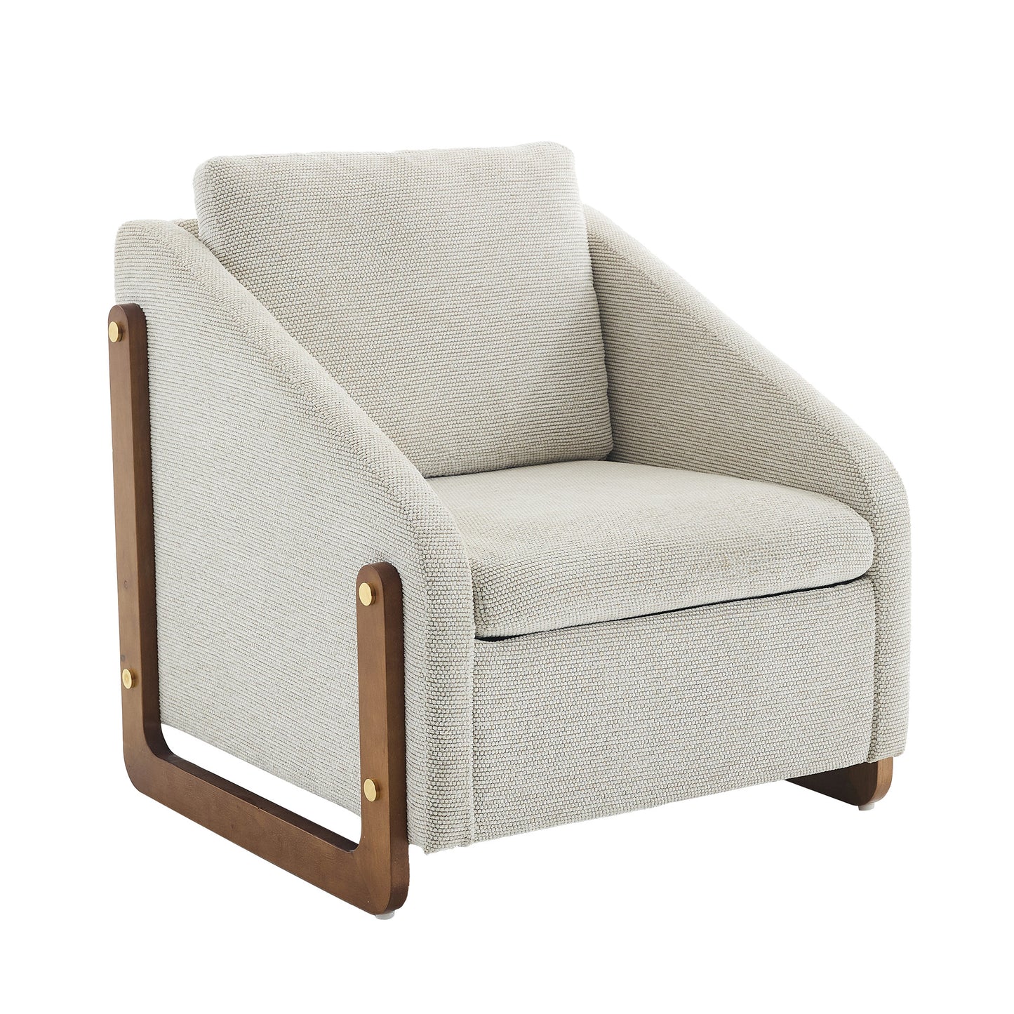 Modern Upholstered Armchair with Wooden Side Frame, Cushioned Chenille Fabric Accent Chair, Beige