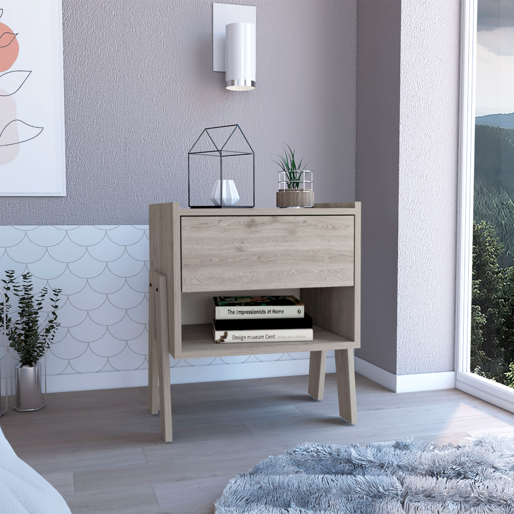 Nightstand 22'H, One Drawer, One Open Shelf, Light Gray