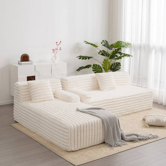 110' Cloud Sectional Sofa Upholstered Couch Free-combined Sofa for Living Room, Beige