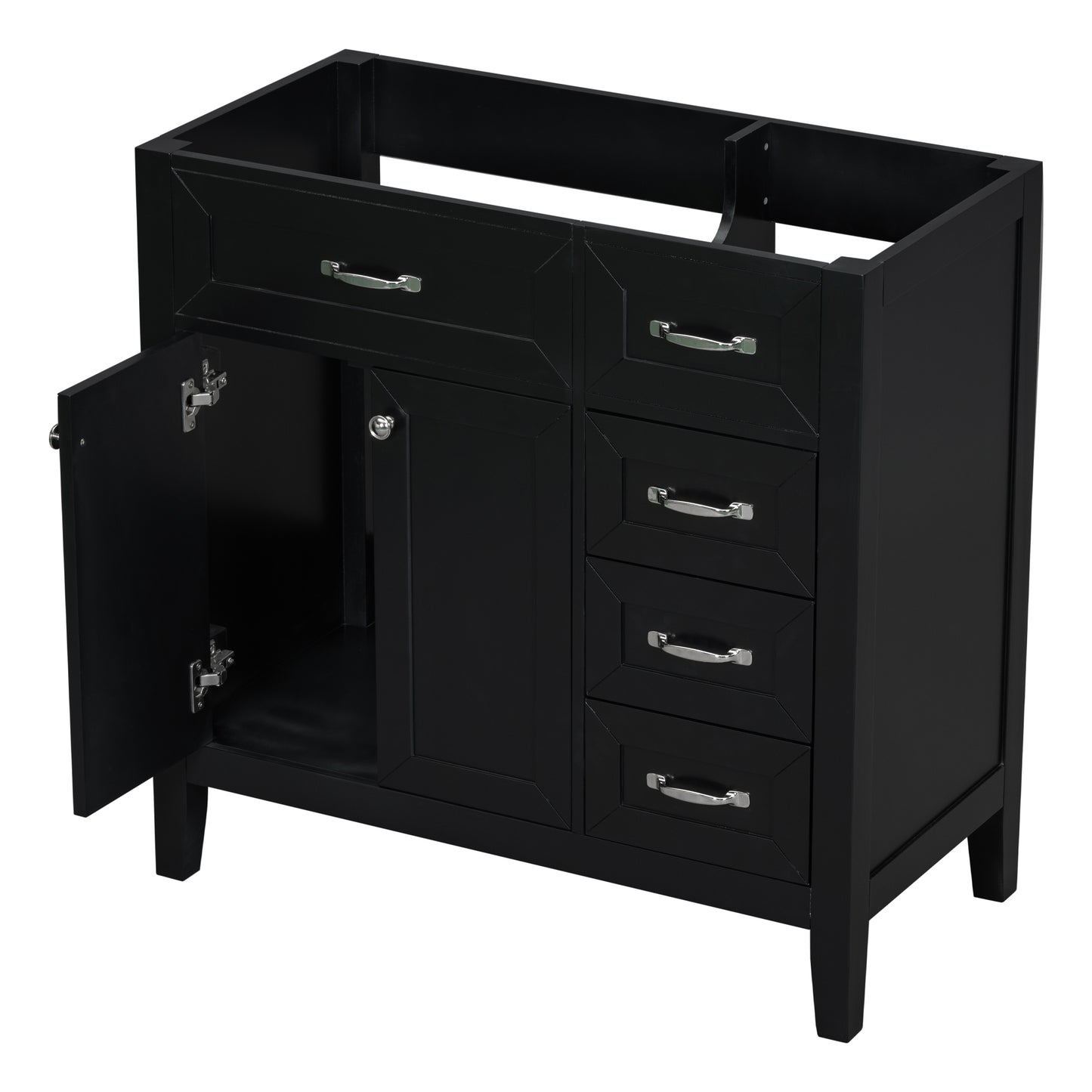 36' Bathroom Vanity without Sink, Cabinet Base Only, Bathroom Cabinet with Drawers, Solid Frame and MDF Board, Black
