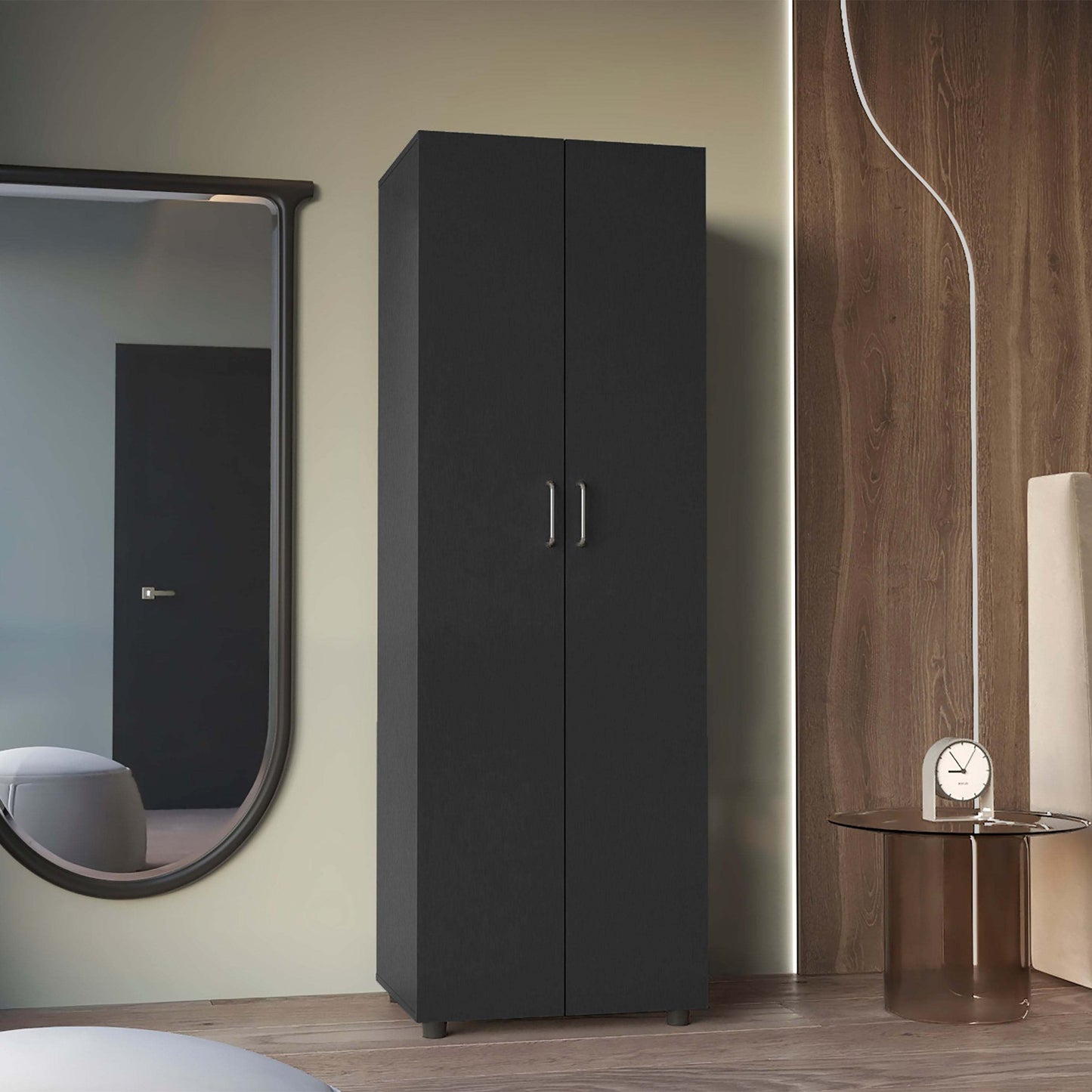 Chagrin 2-Shelf Rectangle Armoire Black Wengue