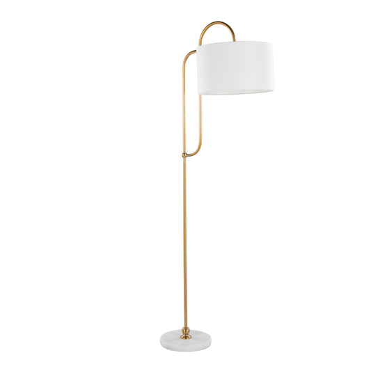 Leslie 63' Glam/Art Deco Metal Floor Lamp in White Marble and Gold Metal with White Linen Shade by LumiSource