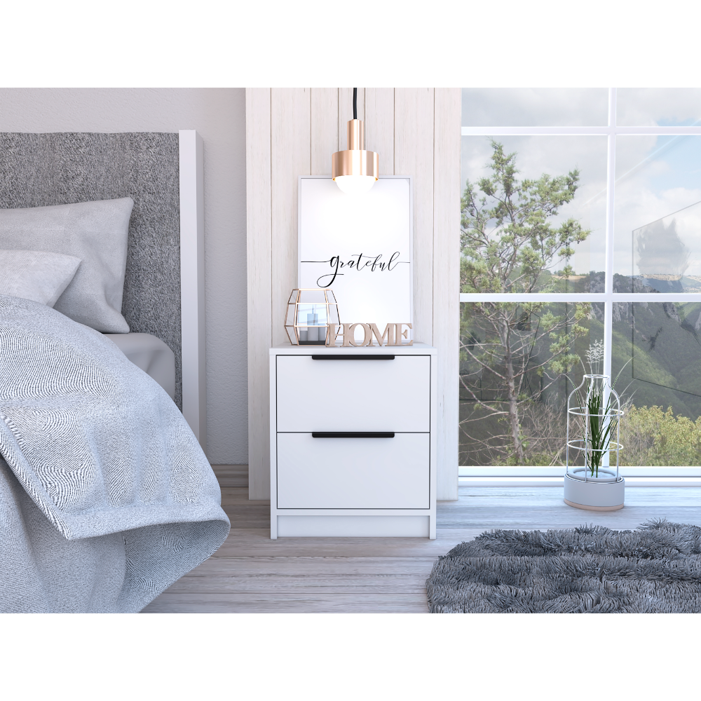 Modern Nightstand 19' H, Two Drawers, White