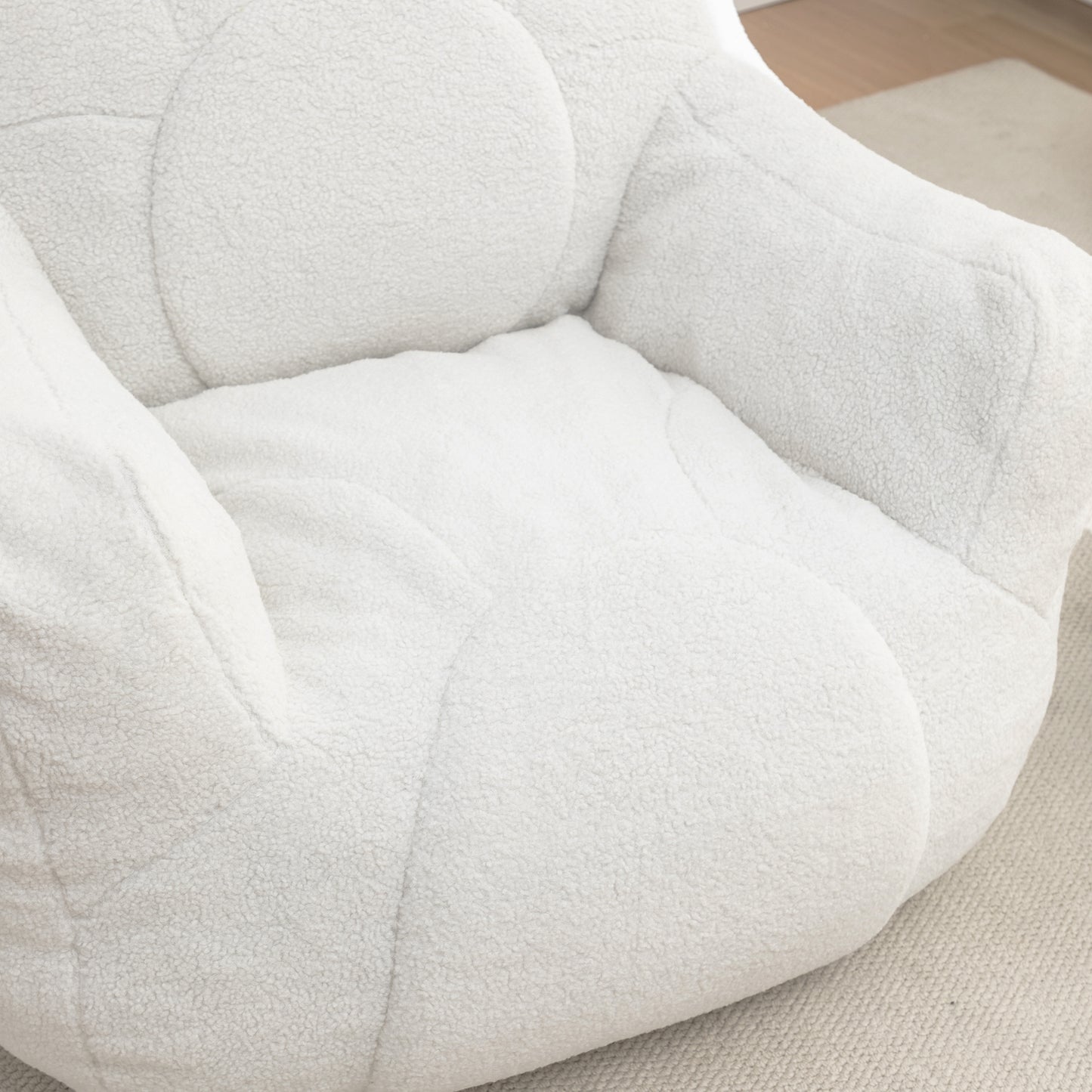 Comfy Bean Bag Chair with Filler, Tufted Memory Foam Sofa in White Teddy Fabric, Fluffy and Cozy Seating for Dorm, Apartment, or Living Room