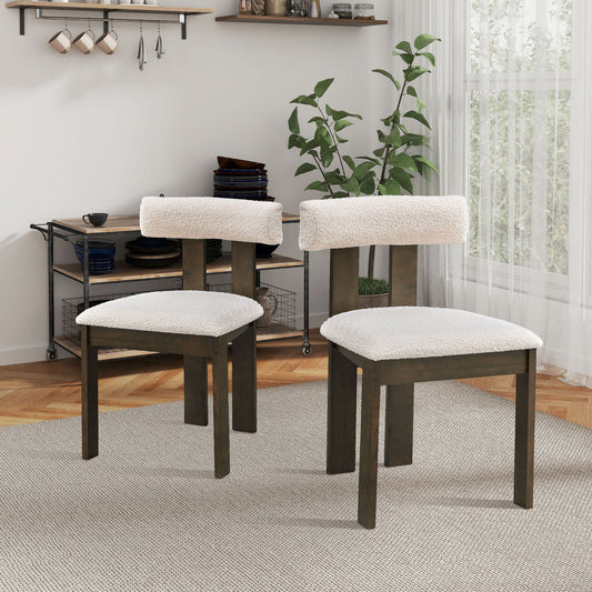 Wooden Dining Chairs Set of 2, Modern Boucle Upholstered Kitchen Side Chairs,Mid Century Modern Kitchen Chairs with Open Back Farmhouse Wooden Side Chairs for Dining Room,Living Room,Restaurant