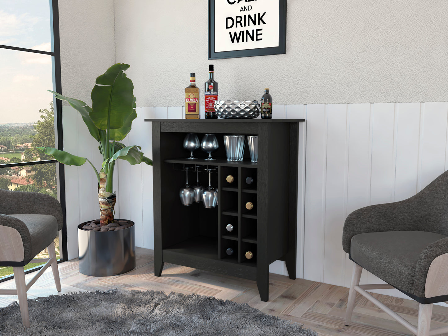 New Canaan 6-Bottle 1-Drawer 1-Shelf Bar Cabinet Black Wengue