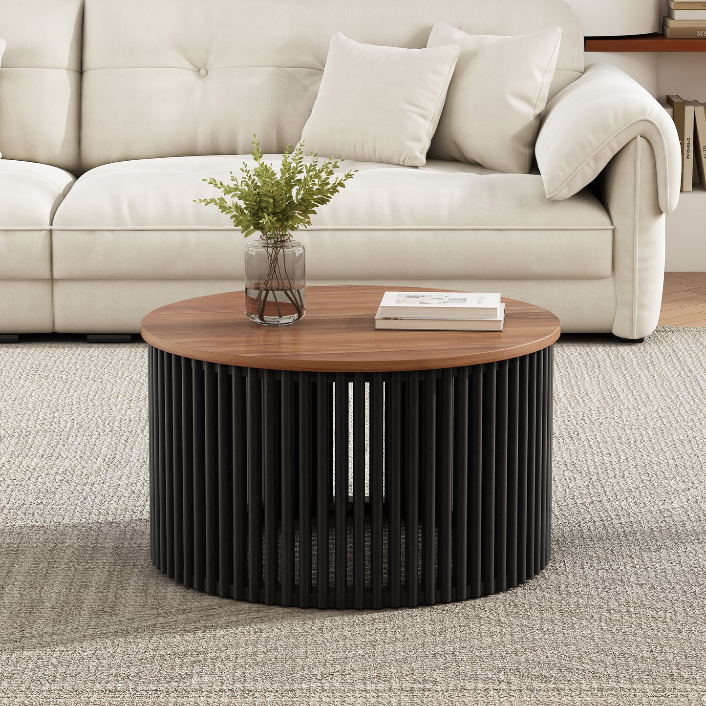 ACACIA SOLID WOOD COFFEE TABLE,NATURAL & BLACK COLOR