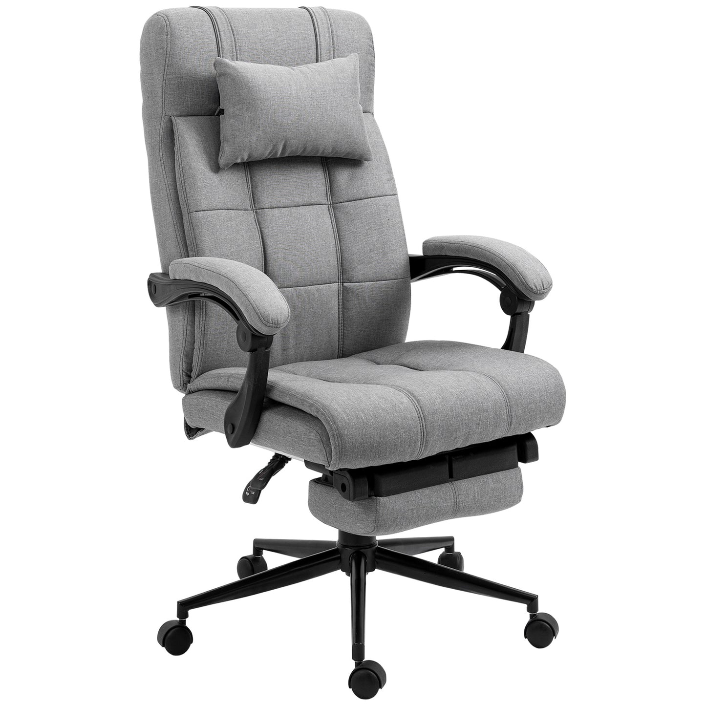 Vinsetto Executive Office Chair with Adjustable Height, Retractable Footrest, and Headrest in Light Grey Linen-Feel Fabric