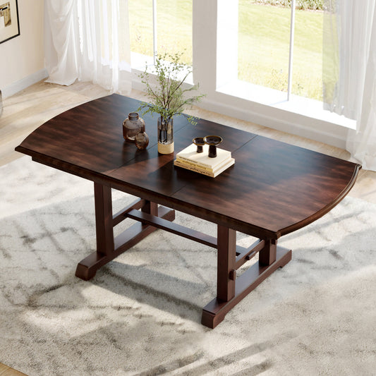 60'-78' Extendable Dining Table, Farmhouse Wooden Kitchen Table with Removable Leaf, Large Expanding Table for 4-8 (Cherry)