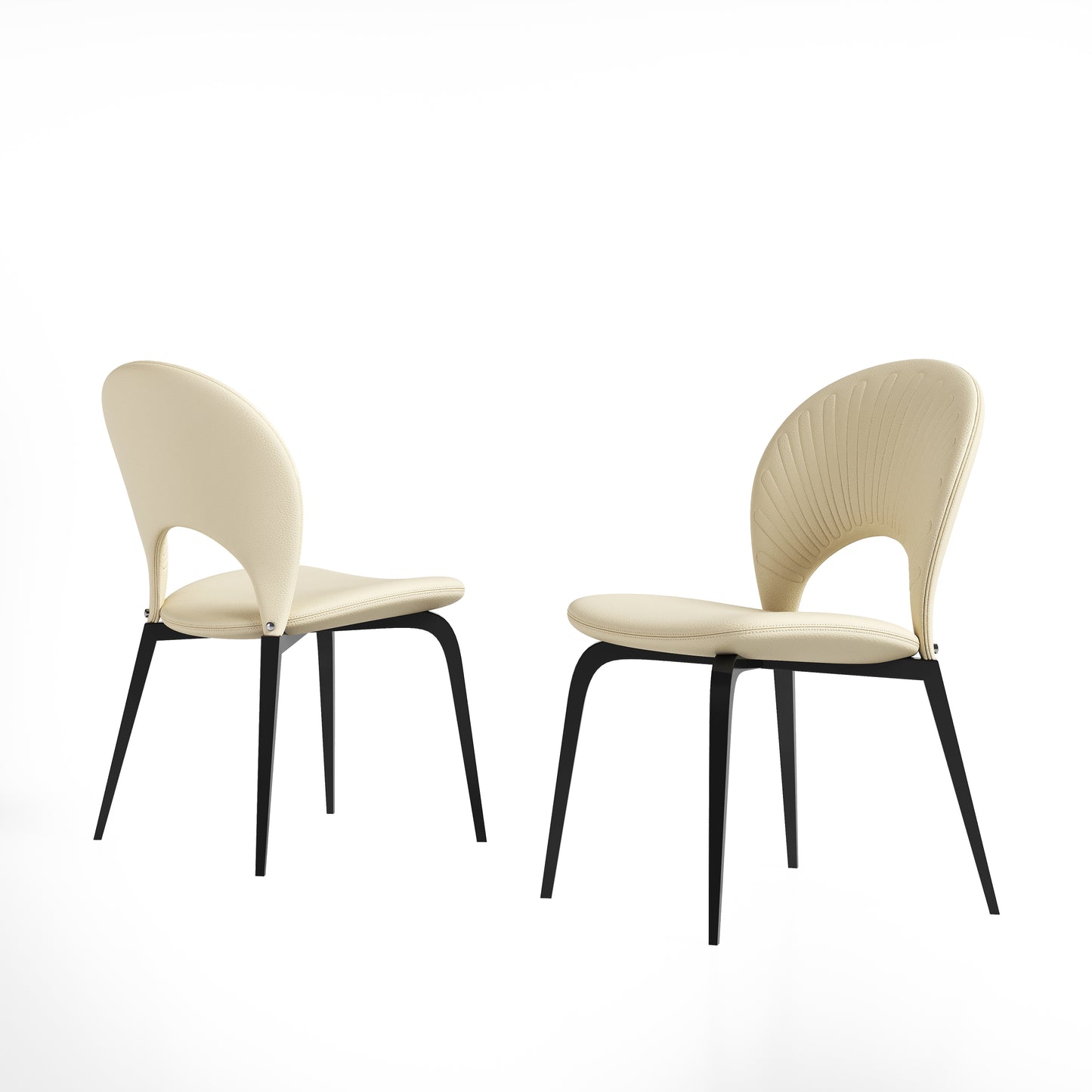 Modern PU-Leather Chairs with Metal Legs & Backrest, White, Set of 2 for Living Room & Dining Room