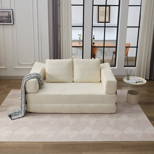 Modern Minimalist Sofa, Fold-Out Sofa Bed, Convertible Chair Floor Couch & Sleeping Mattress for Living room, Bedroom, Apartment, Removable Backrest, White