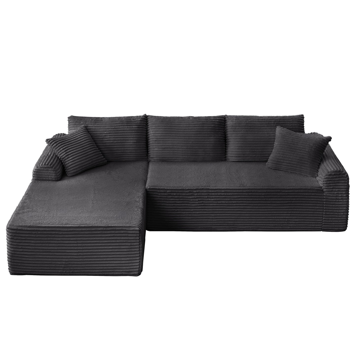 Full-Compression Chaise Lounge Set – Modular Corduroy Sectional with Arched Armrests, Non-Slip Base, Includes 3 Back Cushions & 2 Throw Pillows