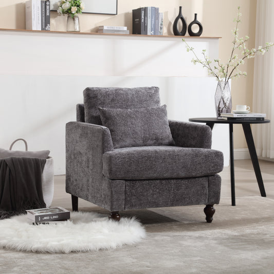 Wood Frame Armchair,  Modern Accent Chair Lounge Chair for Living Room,Tufted Club Chair, Mid Century Modern Arm Chairs with Studded, Solid Wood Frame, for Bedroom, Reading (Gray Chenille)