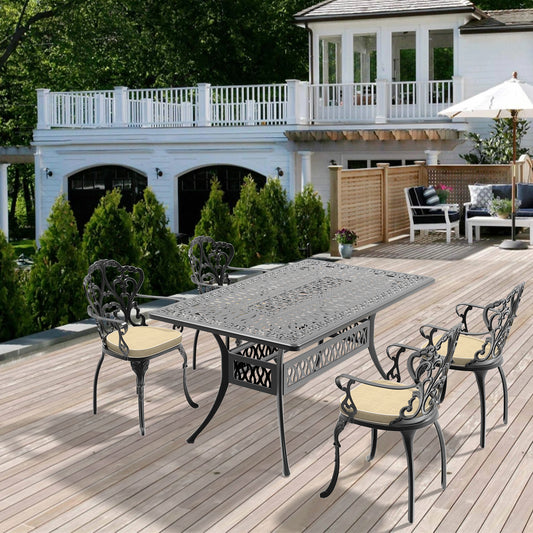 5-Piece Set Of Cast Aluminum Patio Furniture With Beige Cushions