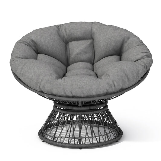 Ergonomic Wicker Chair with Cloud Thick Density Fabric Cushion, 3-Proof Cover, High Capacity Iron Frame, Fluid 360 Degree Swivel, Gray Base, 2 Colors