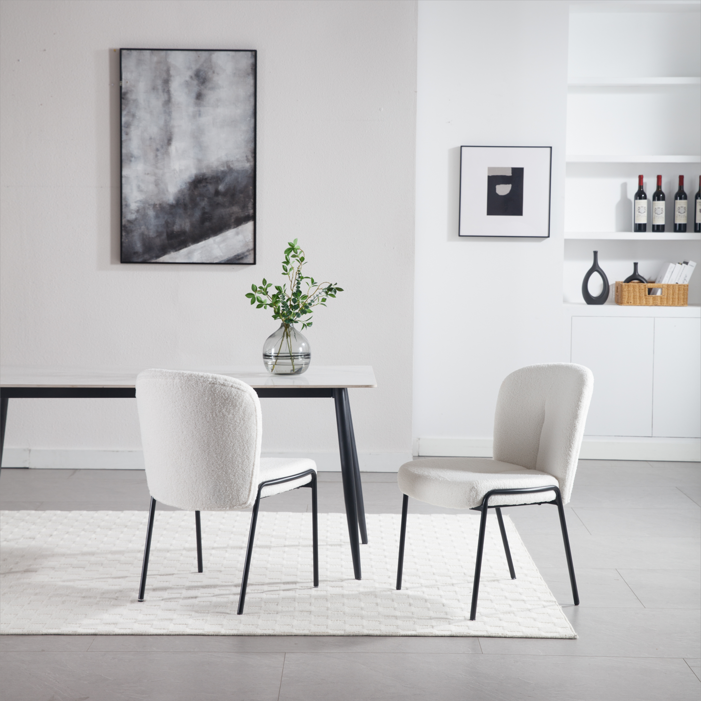 Heng Ming iron foot dining chair, no armrest, high back, suitable for dining room, living room, balcony,set of 2