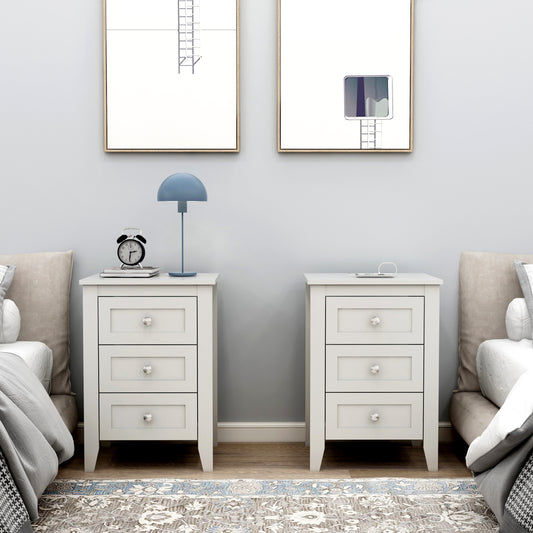 set of 2 pcs white 3 Drawer Nightstand with Charging Station and USB Ports & Power Outlets,Wooden Bed Side Table/End Table Modern Night Stands for Bedrooms