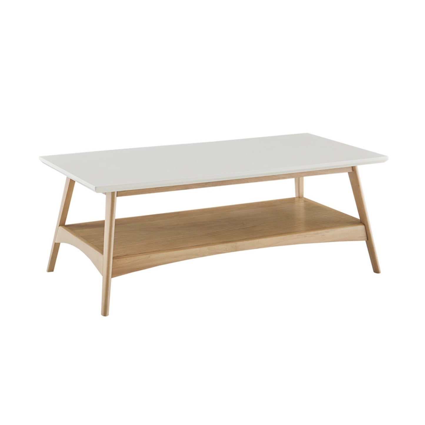 Modern Coffee Table with Extra Storage Off-White Manufactured Wood Top Solid Wood Frame