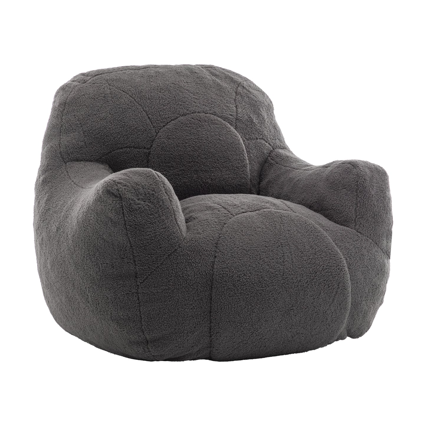 Comfy Bean Bag Chair with Filler, Tufted Memory Foam Sofa in Dark Gray Teddy Fabric, Fluffy and Cozy Seating for Dorm, Apartment, or Living Room