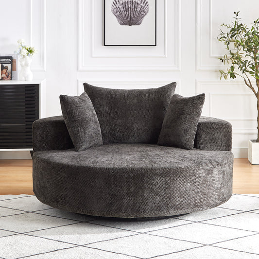 55''L Chenille Foam Single Swivel Chair, Fluffy Modern Sleeper, 360 Degree Swivel Chair for Living Room, Bedroom, Lounge and Projection Room