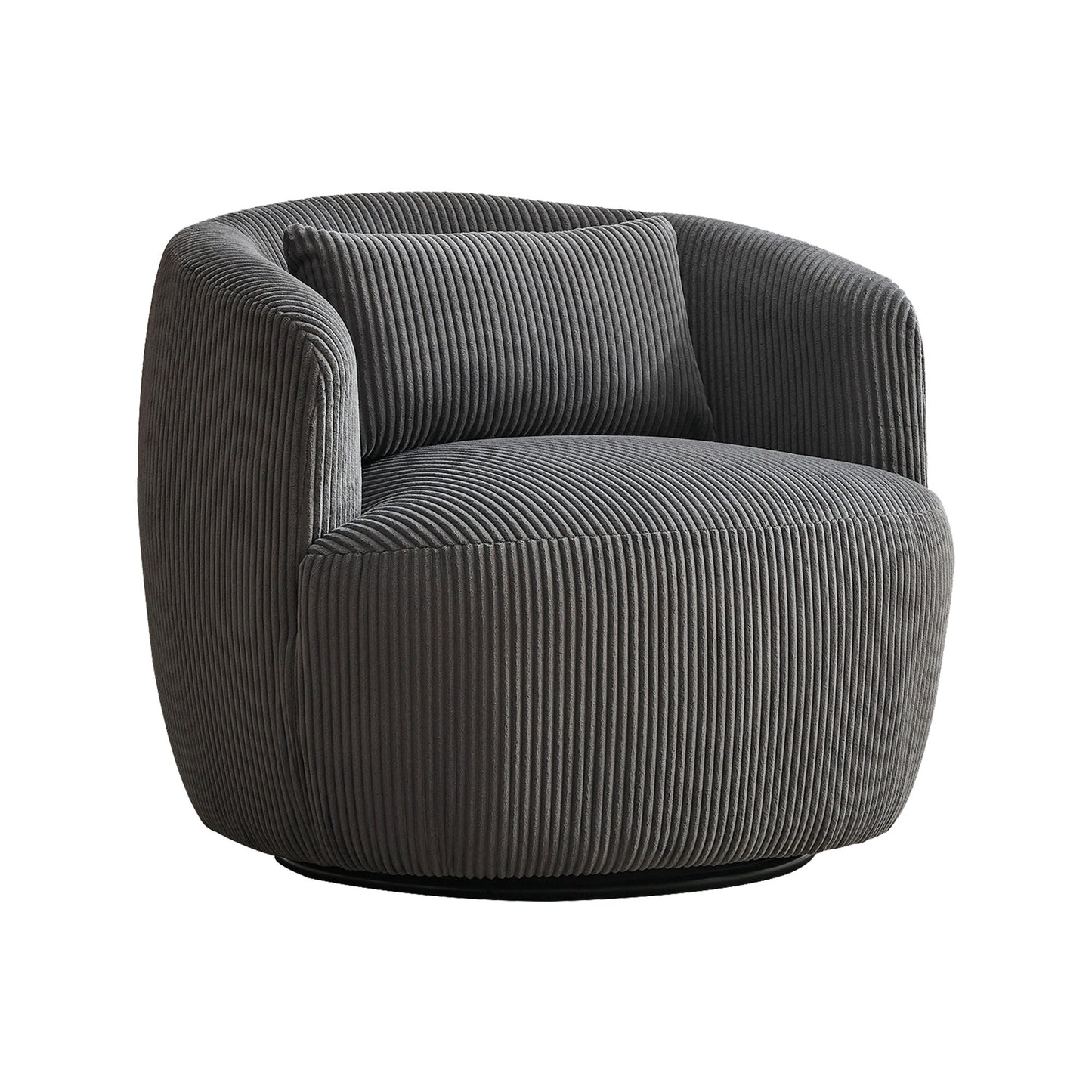34.25' Wide Upholstered Corduroy Metal Base 360° Swivel Barrel Soft Chair with Pillow, for Club, Living Room, Bedroom, Office as well as Reading Armchair, Charcoal
