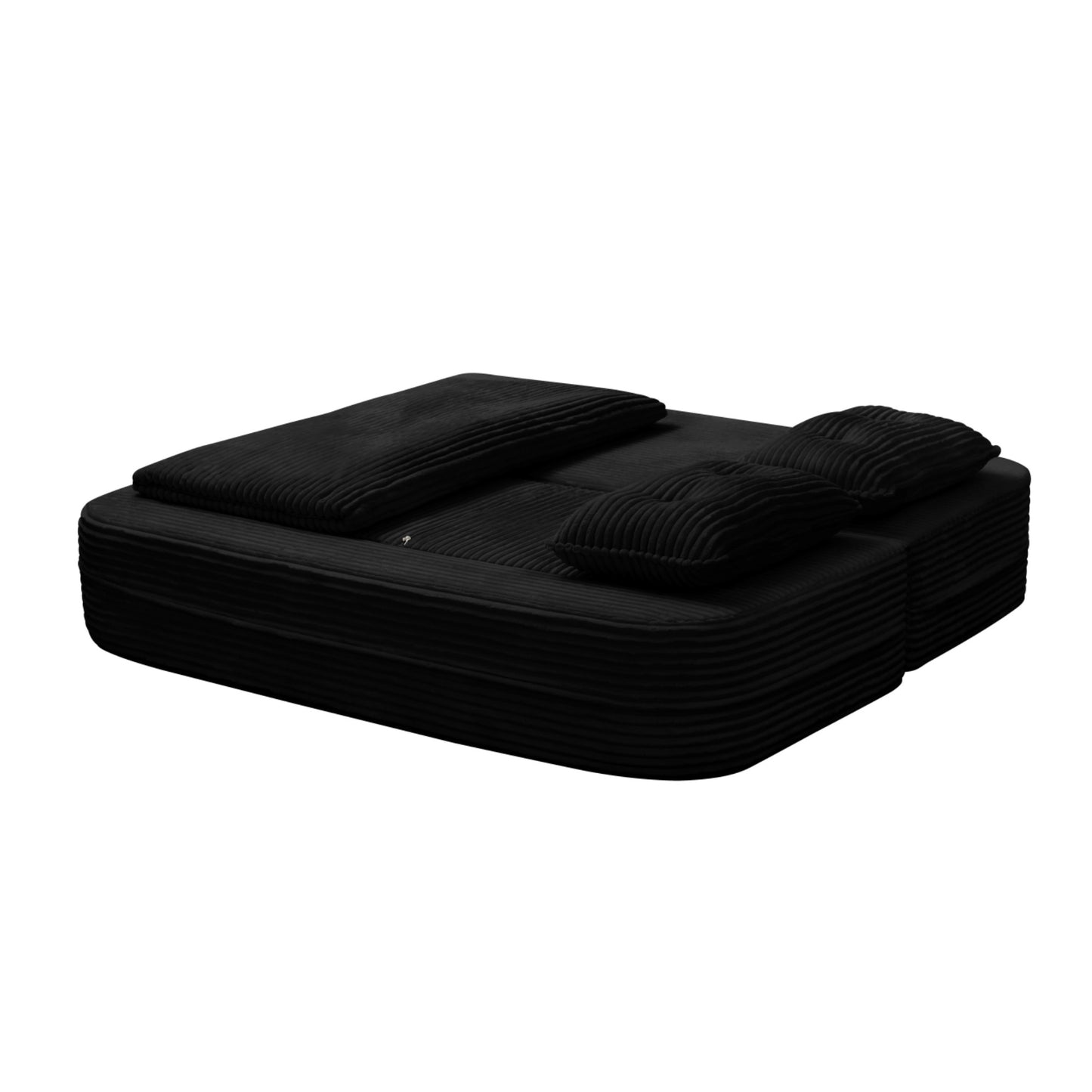 Multi Functional Sectional Sofa Bed with Independent Chaise Lounge and Functional Blanket,Plush Corduroy Sofa Couch,Convertible Sofa Bed,80' King Size Bed,Deep Seat Fluffy Sofa,Black