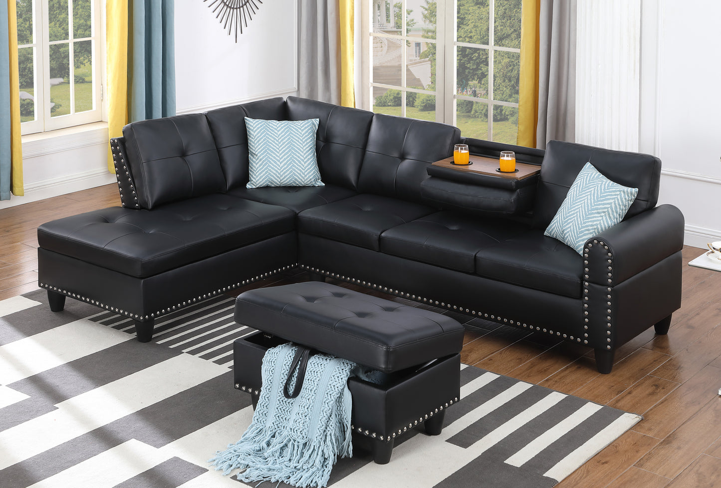 Irine Faux Leather Sectional Sofa with Ottoman