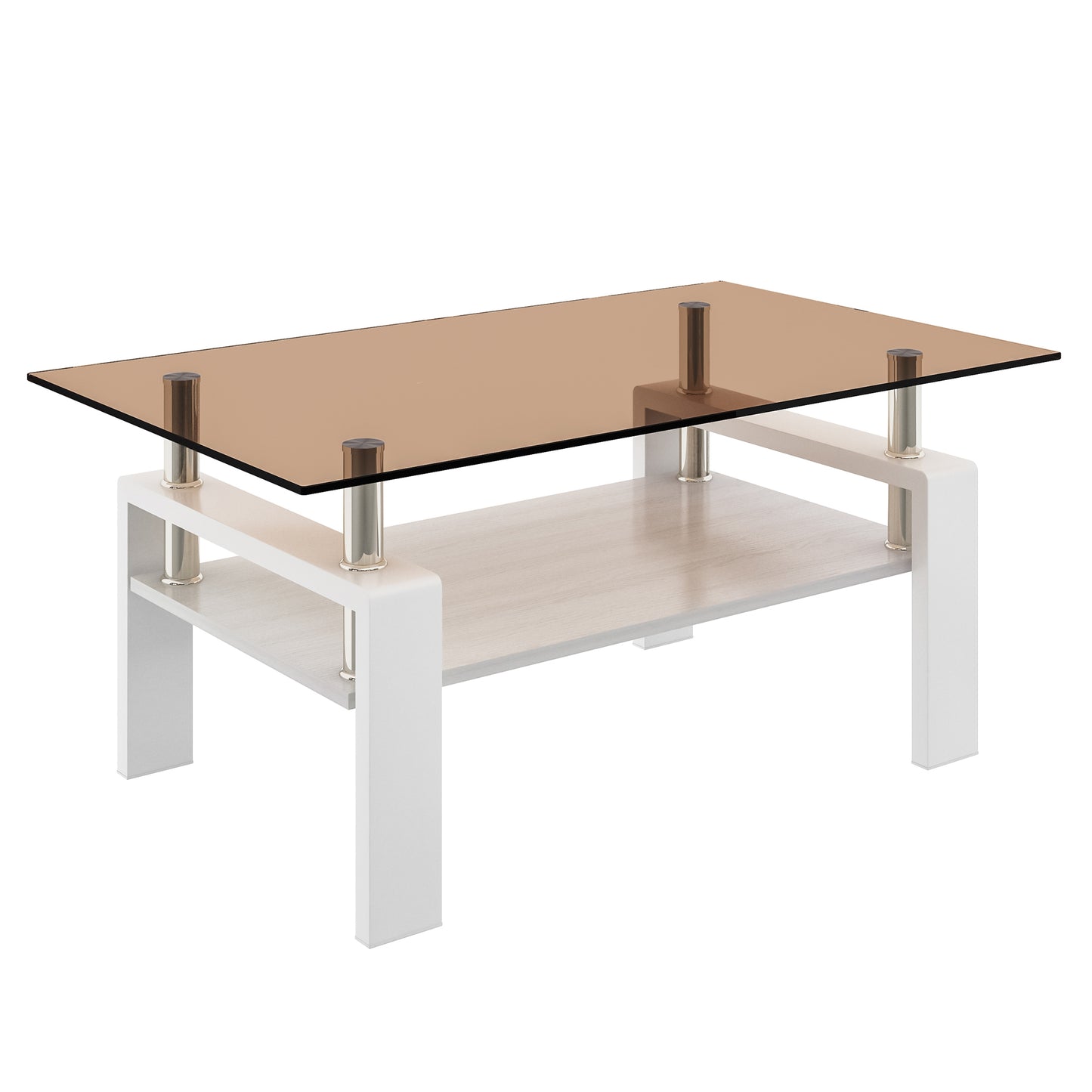 Modern Rectangular Coffee Table with Tempered Brown Glass Top and MDF Layer – Table for Living Room