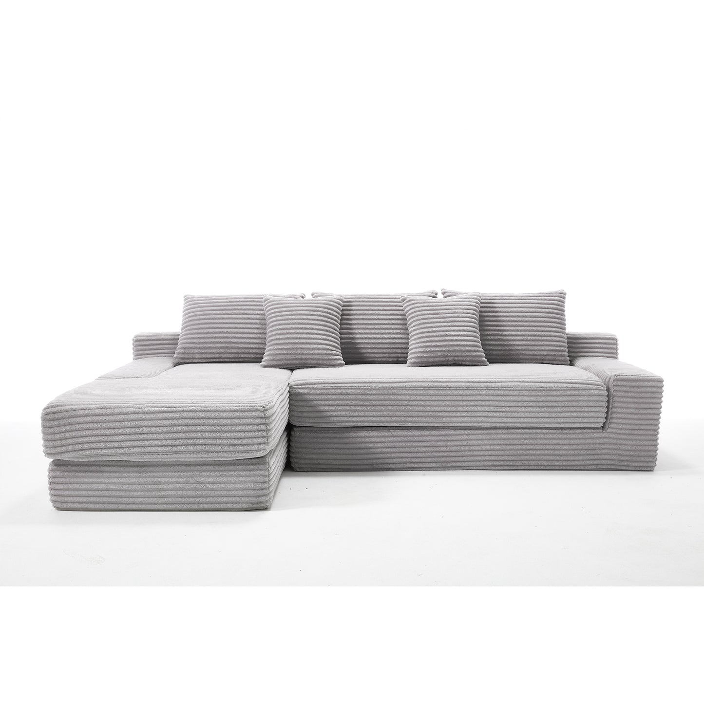 Modern L-Shaped Sectional Sofa with Memory Foam & Steel Frame, Corduroy Fabric, Light Gray