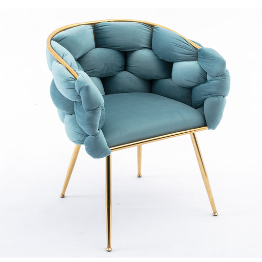 Luxury Modern Simple Leisure Velvet Single Sofa Chair Bedroom Lazy Person Household Dresser Stool Manicure Table Back Chair Blue