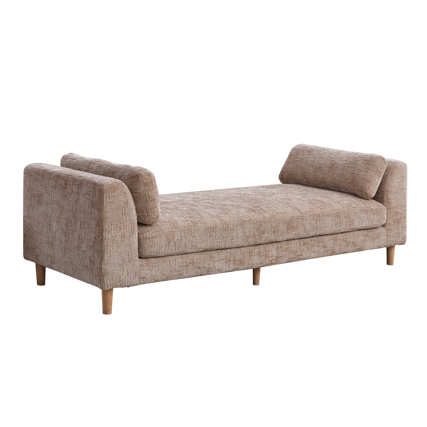 Modern Upholstered End of Bed Bench with Armrests and Chenille Fabric, Wheat Color, 83.1' Wide