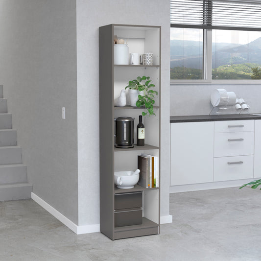 Vinton XS Bookcase Compact Bookshelf with Multiple Shelves, Matt Gray / White