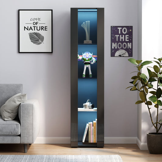 Black side cabinet with aluminum strip lamp,With large storage space