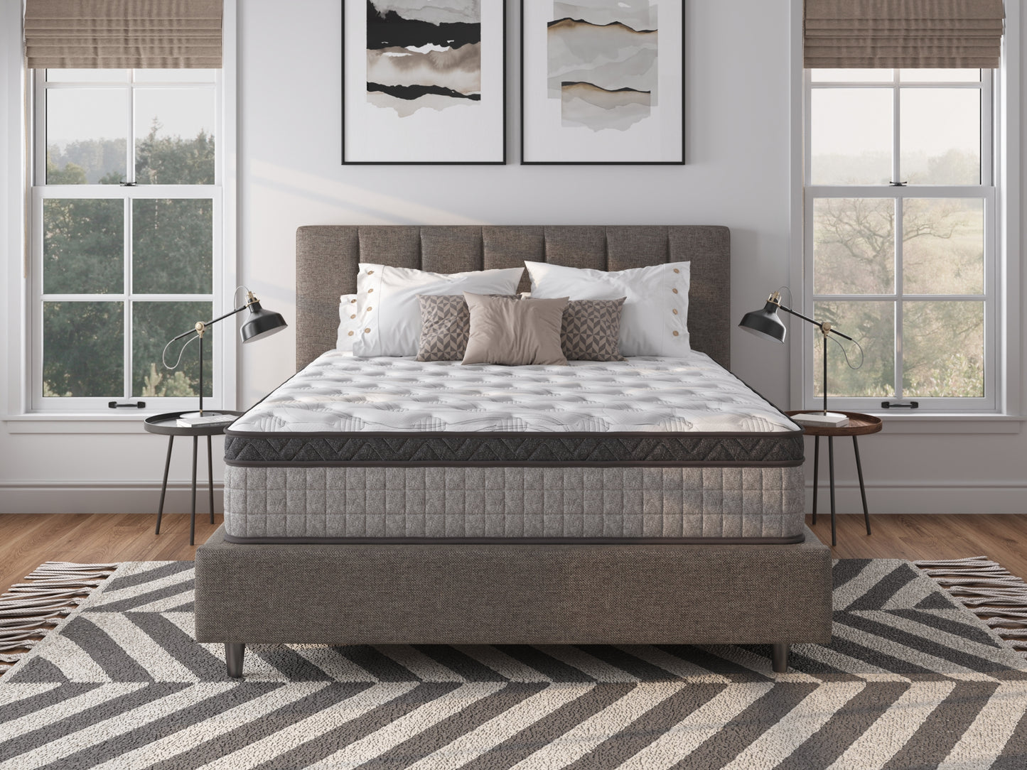 Assembled in USA - 12' Queen Diamond Innerspring Hybrid and Cooling Gel Memory Foam Mattress, Pressure Relief, and Motion Isolation, CertiPUR-US and Oeko TEX Certified