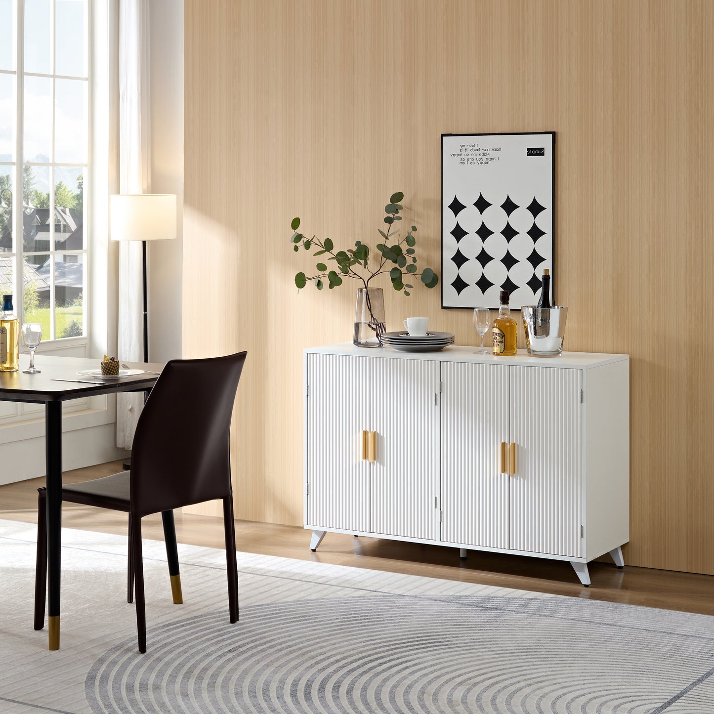 Sideboard Buffet cabinet with 4 doors and removable shelves, for living room, dining room, ivory white