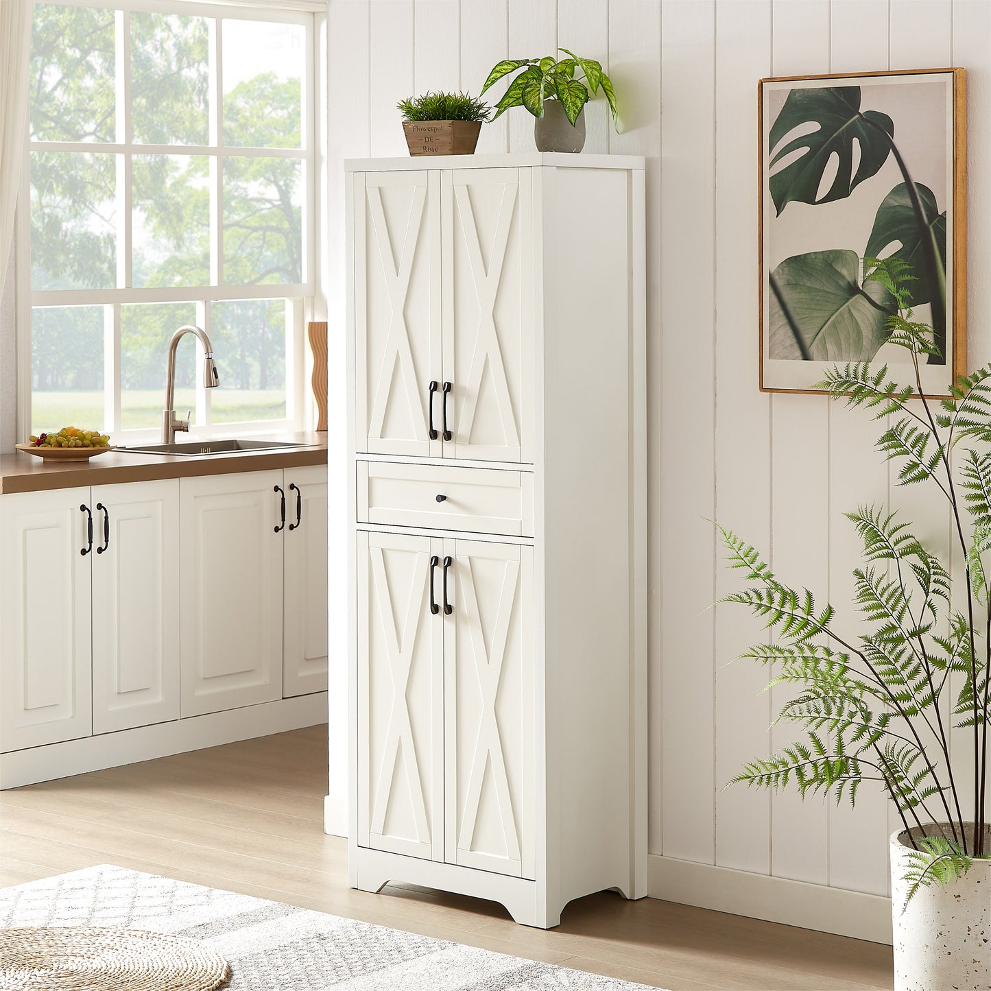 68'high living room sideboard, multi-functional combination TV cabinet sideboard, large capacity storage cabinet, can be used in living room, bedroom,office area, white, 23.7''L x 15.0''W x 68''H.